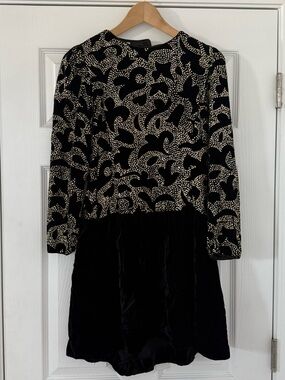 VINTAGE Ricki Lang Black Velvet Dress with Gold Dot Embellishment